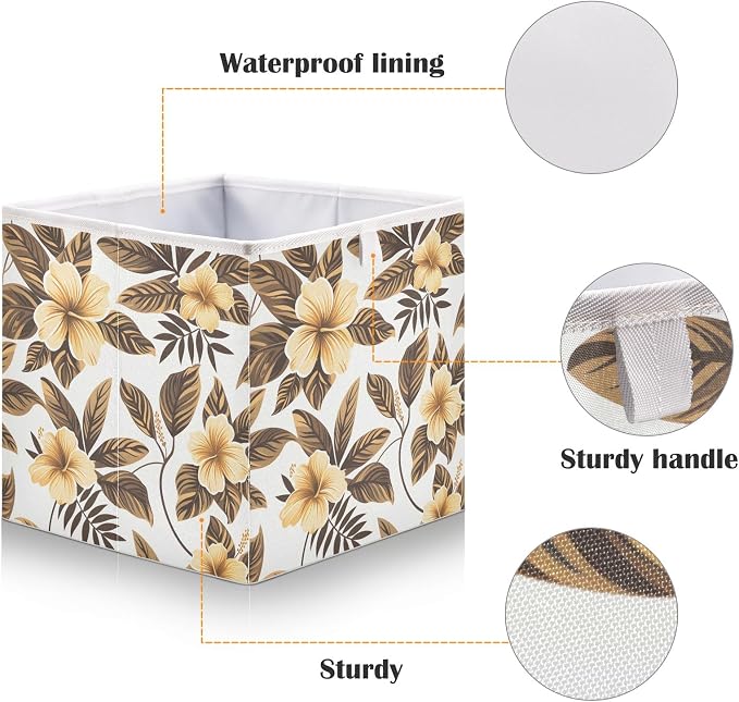 senya Large Storage Bins Gold Flower Leaves White Collapsible Foldable Storage - Image 4