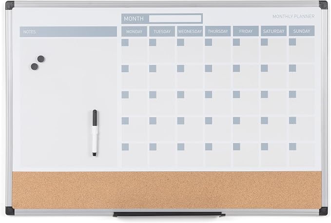MasterVision Magnetic Dry Erase Monthly Calendar Planner Push Pin Corkboard by MasterVision