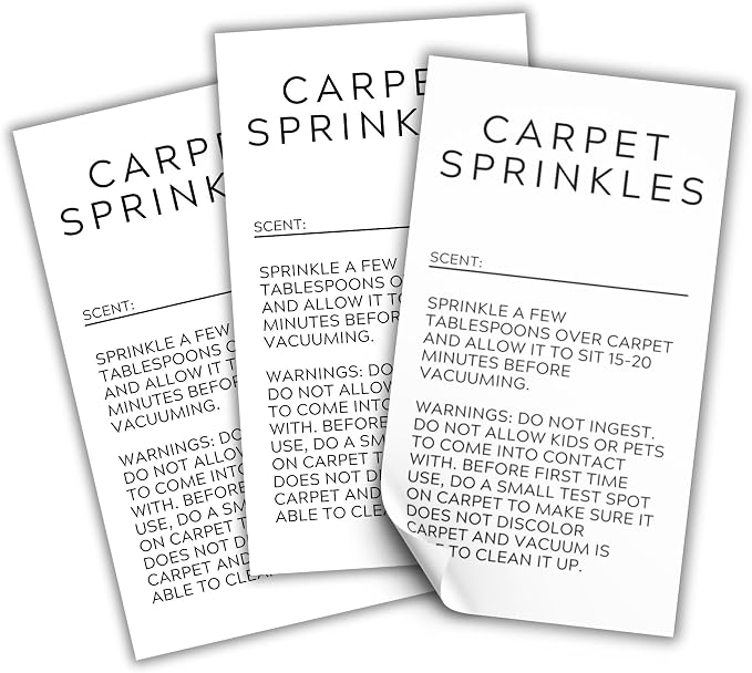 Carpet Sprinkle Freshener Instruction Stickers | 250 pc per Roll 2x3.5” by Lashicorn