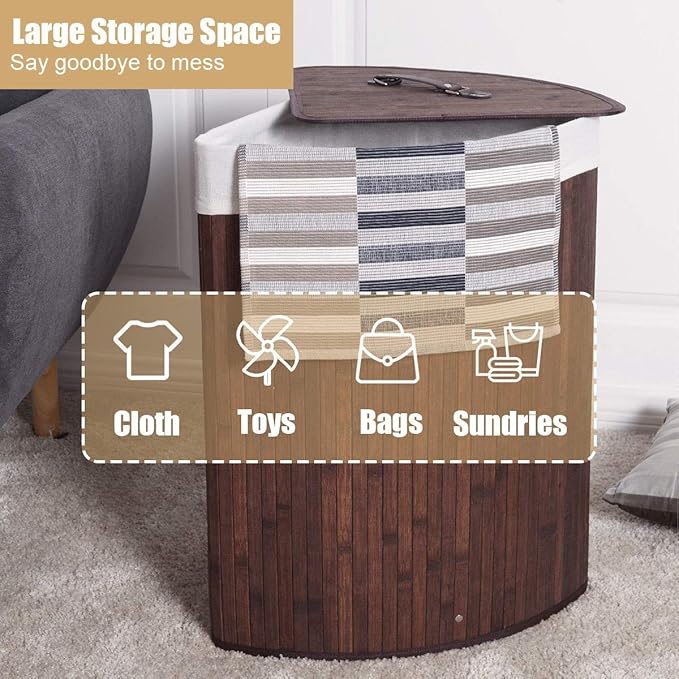 GOFLAME Corner Bamboo Laundry Hamper - Image 6