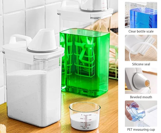 60.8OZ Clear Laundry Detergent Dispenser, Double Sealed Storage Container - Image 4