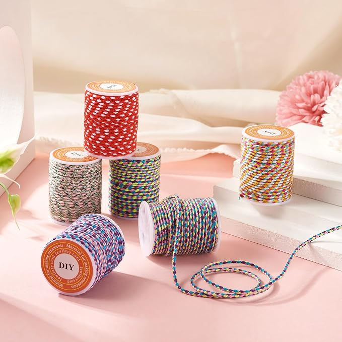 6 Rolls 1.5mm Twisted Macrame Cotton Cord 4-Ply Braiding Beading Thread Chinese - Image 5