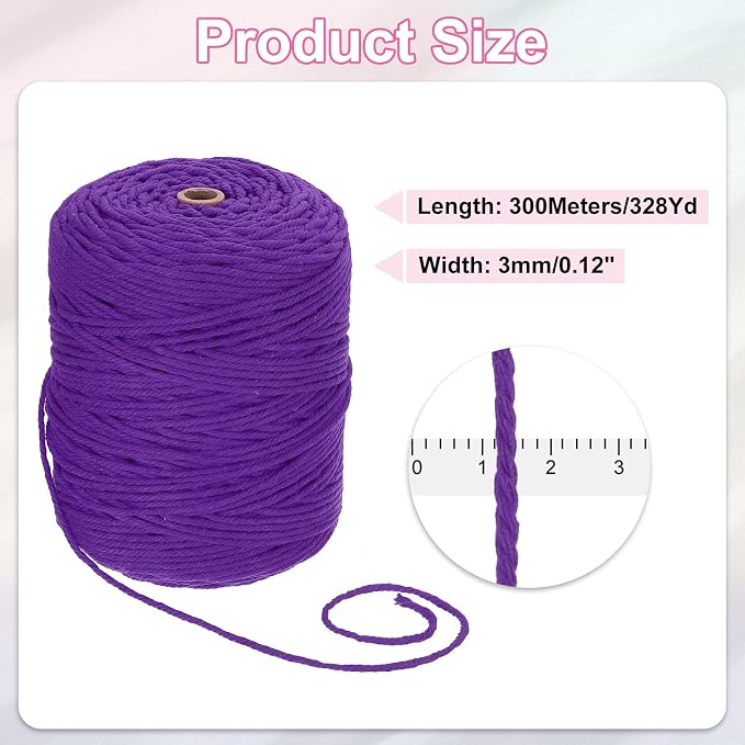 HARFINGTON Natural Macrame Cord 3mm x 328 Yards 4 Strand Twisted Cotton Macrame - Image 2