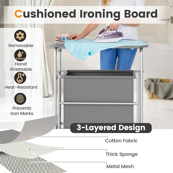 Giantex Laundry Sorter with Foldable Ironing Board, 3 Section Tilt Out Laundry - Image 5