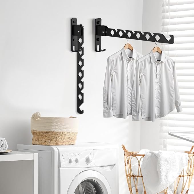 3 Pack Black Wall Mount Coat Hanger Holder, Retractable Folding Clothes Hanging - Image 3