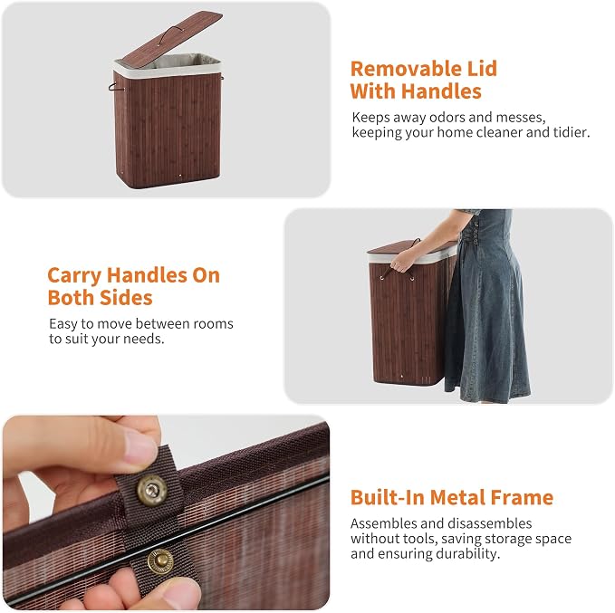 Large Laundry Hamper with Lid, 72l & 104l Capacity, Foldable Bamboo Frame with - Image 6
