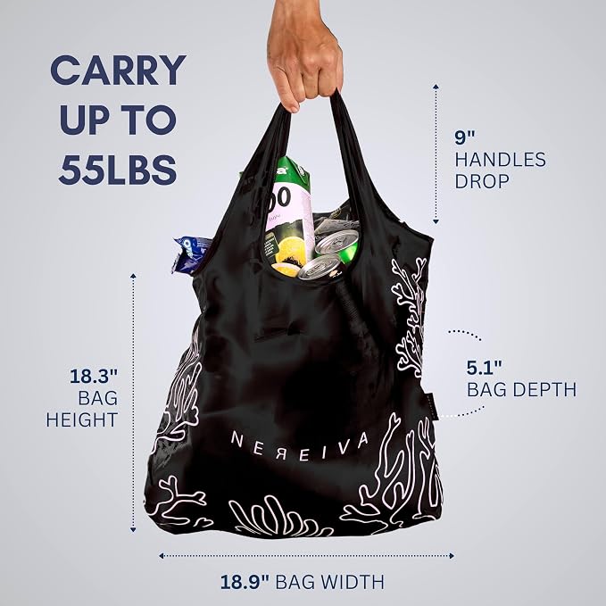 5 Pack Foldable Grocery Bags into Tiny Pouch - Image 2