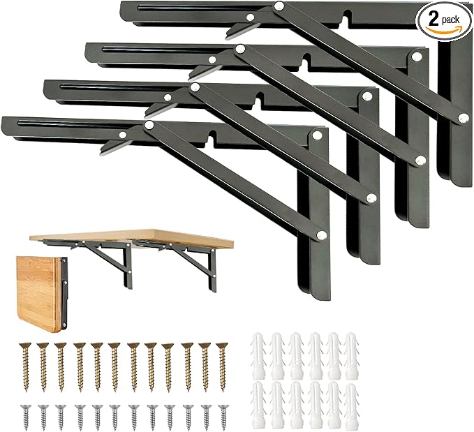 Folding Shelf Brackets 16 Inch, Collapsible Metal Shelf Brackets by Medach