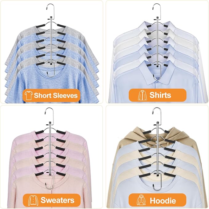 TOPIA HANGER Clothes Hanger Space Saving, 6 Tier Shirt Coat Hangers Space - Image 6
