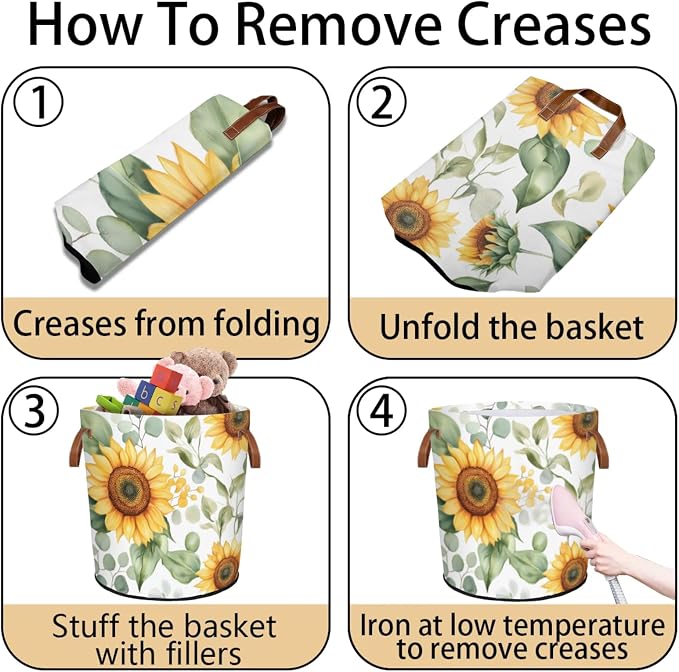 Sunflowers White Laundry Hamper Waterproof Collapsible Basket - Image 6