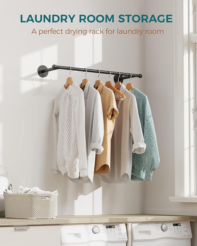 OROPY Industrial Pipe Clothing Rack, Wall Mounted Clothes Rack, Closet Rods - Image 7