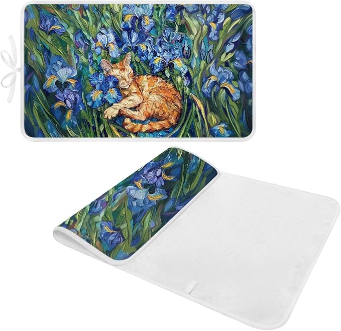 Ironing Mat Iris Flower Orange Cat Print Portable Ironing Pad - Image 7