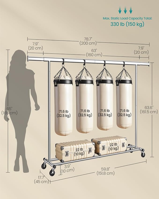 SONGMICS Clothes Rack with Wheels, Heavy-Duty Clothing Rack - Image 5