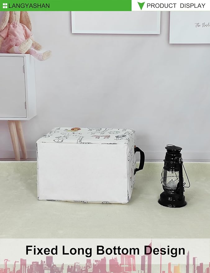 LANGYASHAN Rectangular Storage Bin Collapse Canvas Fabric Cartoon Storage Basket - Image 7