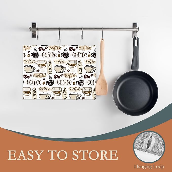 Coffee Dish Drying Mat for Kitchen Counter Decor, Cute Doodle Dish Drying Rack - Image 3