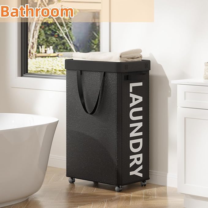 2 Pack Laundry Basket with Wheels, 90L Rolling Laundry Hamper with Wheels - Image 4
