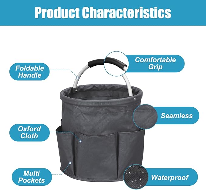 17L Portable Cleaning Bucket Organiser, 6 Pockets Foldable Cleaning Caddy - Image 3