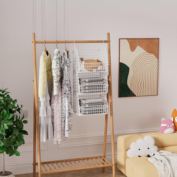 Hanging Closet Organizer and Storage, Clothes Hanging Shelves Wire Baskets - Image 5