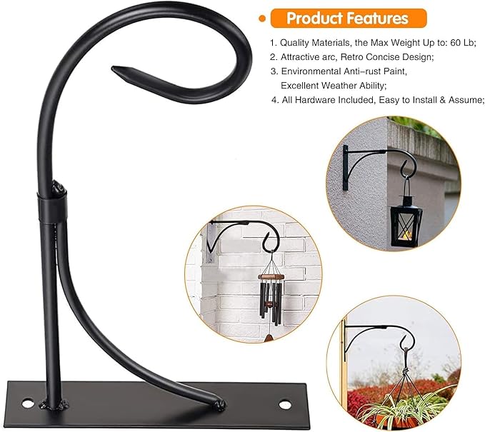 Wall Mount Hanging Plant Bracket, 2 Pack 11 Inches Plant Hook, Heavy Duty - Image 3