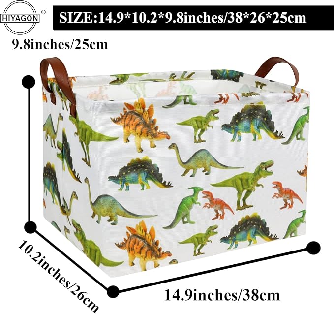 HIYAGON Rectangular Dinosaur Basket Baby Kids Storage Basket - Image 6