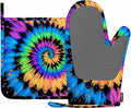 Mxocom Tie Dye Heat-Resistant Oven Mitts and Pot Holder Hand Drawn Rainbow by Mxocom