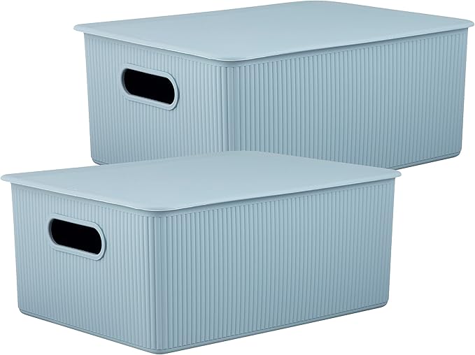 Superio Ribbed Decorative Plastic Home Storage Bins 2 Pack, Boxes by Superio