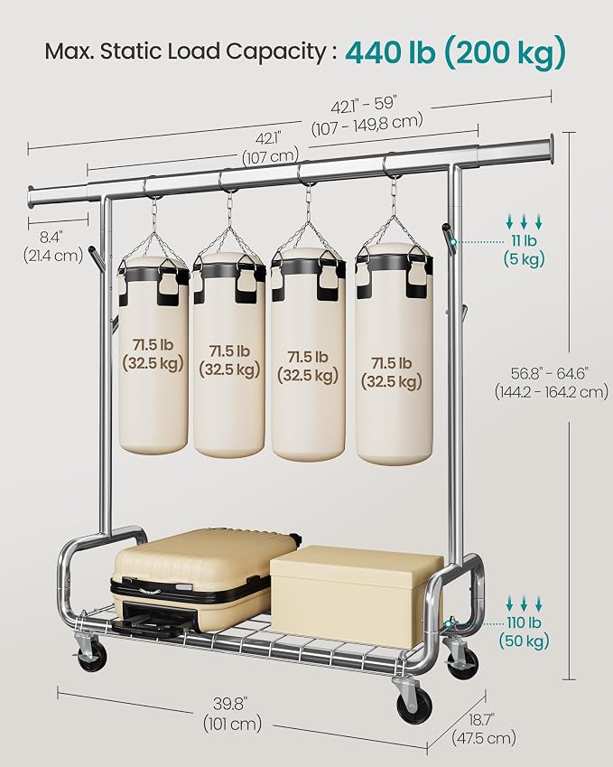 SONGMICS Clothes Rack, Heavy-Duty Rolling Clothing Garment Rack - Image 5