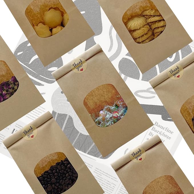 Cookie Bags for Packaging with Window Tin Tie Tab Lock & Thank You Sticker - Image 3