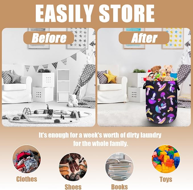 Magic Mushroom Laundry Basket, Foldable Waterproof Laundry Hamper Tote Bag - Image 3
