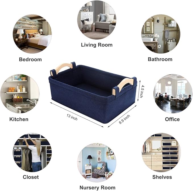 Rectangle Storage Baskets Navy Blue Storage Baskets Soft Decorative Nursery Bins - Image 5
