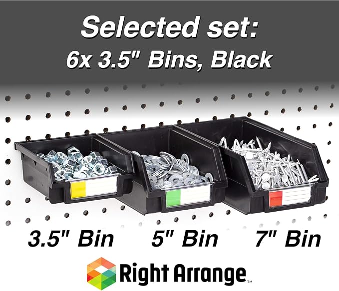 Pegboard Bins - 6 Pack Black - Hooks to Any Peg Board - Organize Hardware - Image 4