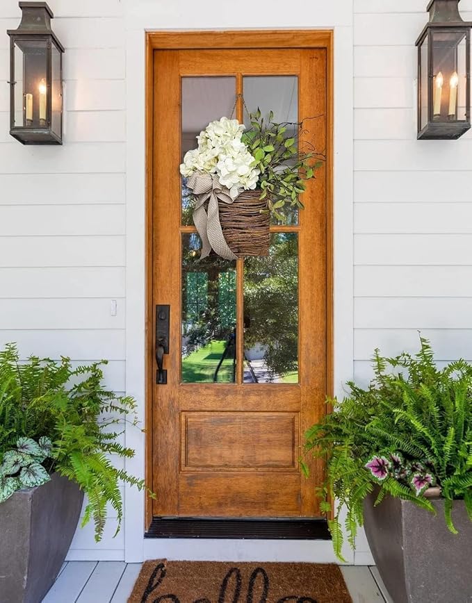Cream Hydrangea Door Hanger Basket Wreath - Image 3