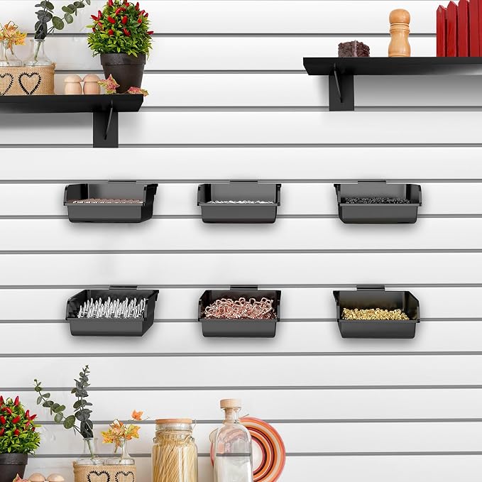 6 Pack Slatwall Bins with Hooks Plastic Slatwall Organizer Slatwall Containers - Image 6