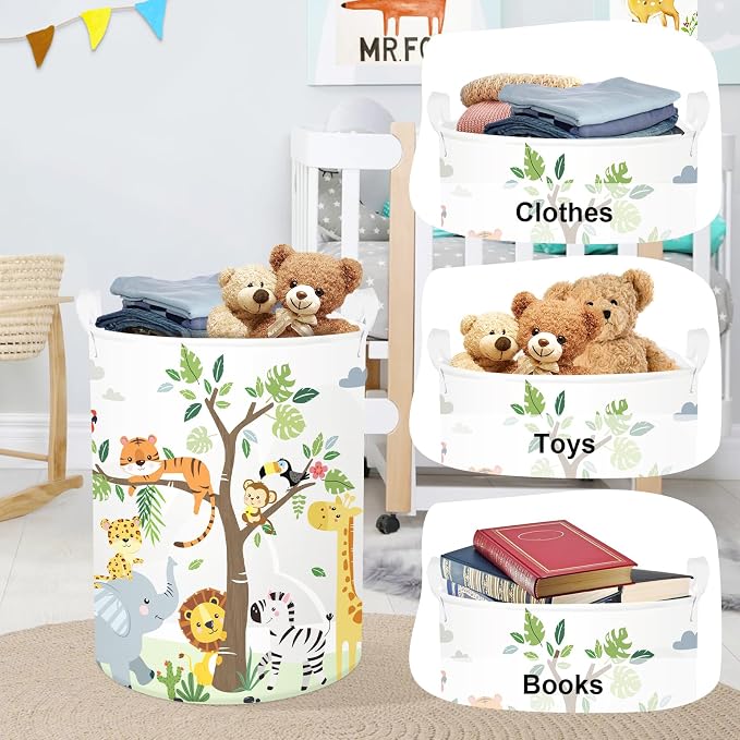 Forest Animals Laundry Hamper Woodland Tree Large Storage Basket Parents - Image 5