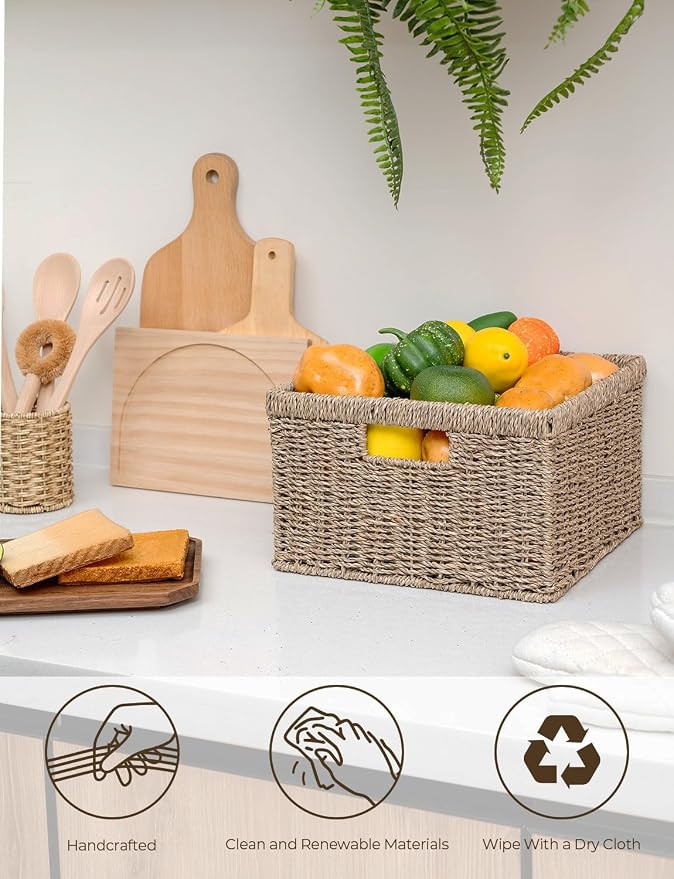 StorageWorks Wicker Storage Baskets, Handwoven Seagrass Basket - Image 4