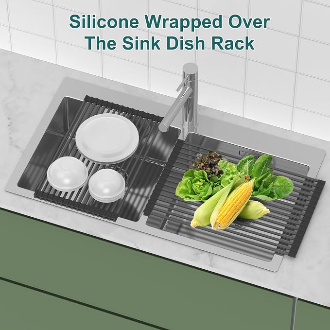 Roll Up Dish Drying Rack, Silicone Wrapped Over The Sink Multipurpose Foldable - Image 4