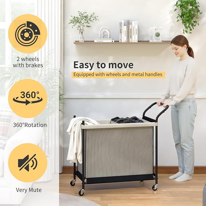 Laundry Hamper with Wheels, Laundry Basket with Removable and Washable Liner Bag - Image 6
