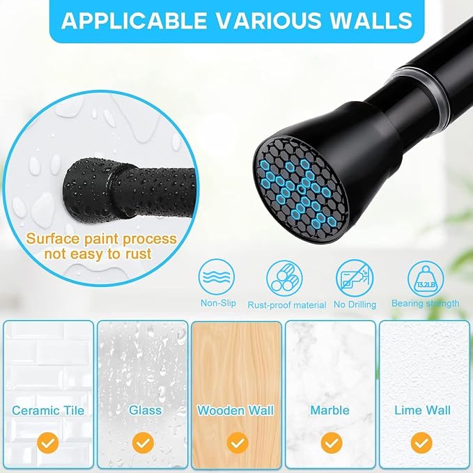 Black Small Tension Curtain Rod 16 to 26 Inch, 7/8" inch Adjustable Short - Image 3