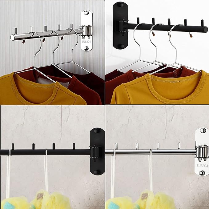2 Pcs Folding Wall Mounted Clothes Hanger Rack - Image 5