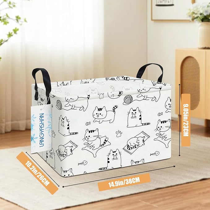 LANGYASHAN Rectangular Storage Bin Collapse Canvas Fabric Cartoon Storage Basket - Image 2