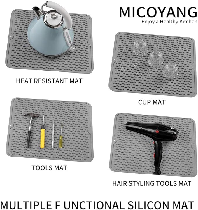 Silicone Dish Drying Mat for Kitchen Counter or Sink, Refrigerator or Drawer - Image 5