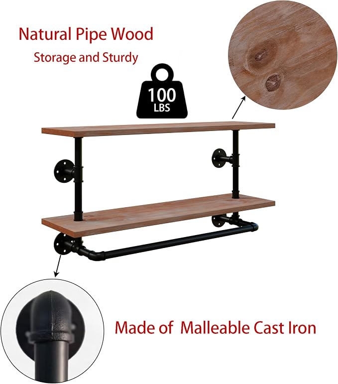 Clothes Rack 36in, 2 Tier Wall Mounted Garment Rack - Image 3