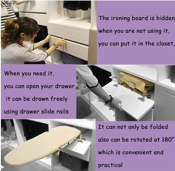 Ironing Board Wooden Folding Ironing Board Rotatable 90° Drawer Ironing Platform - Image 3