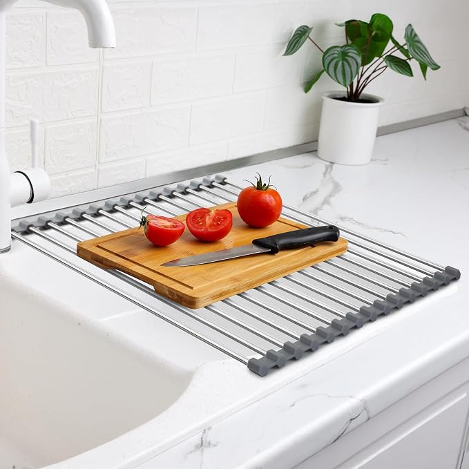Zulay Kitchen Over The Sink Dish Drying Rack, Roll Up Heavy Duty Stainless - Image 6