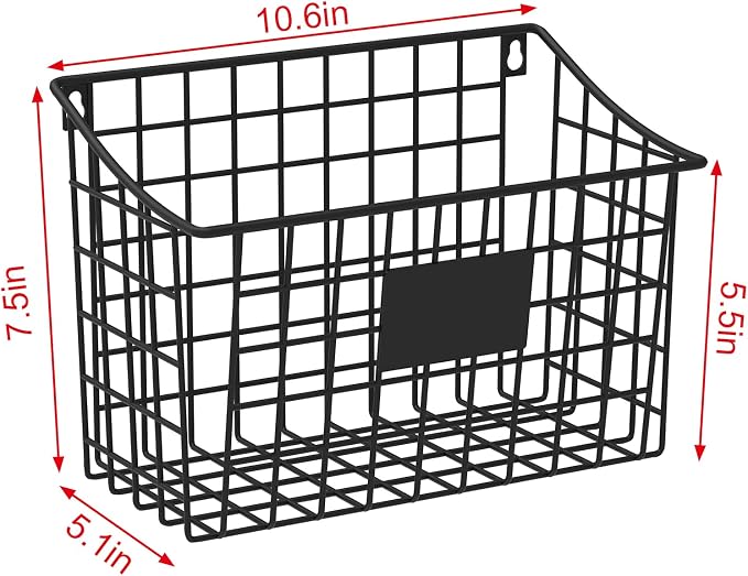 Wall Mounted Bin Basket with 5 Hooks 3 Label Plate Adhesive-3 Pack, Cabinet - Image 6