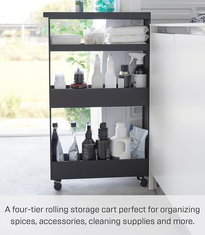 YAMAZAKI Home Tower Slim 4-Tier Rolling Storage Cart – Mobile Organizer - Image 3