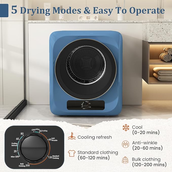 Auertech 1.5 Cu.Ft Portable Clothes Dryer, 850 W Front Load Electric Dryer - Image 2