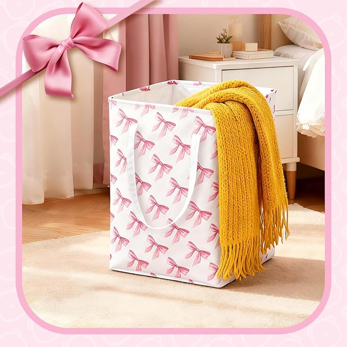 Pink Laundry Basket with Bow, Coquette Pink Laundry Hamper - Image 7