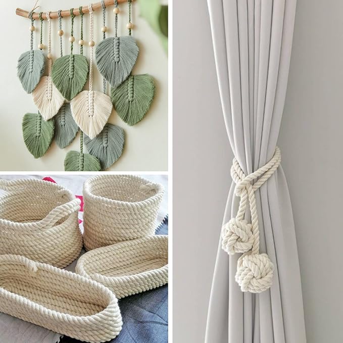 NOANTA Natural Macrame Cord 3mm x 220Yards, Cotton Cord - Image 3