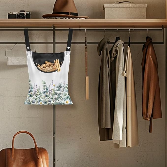 Green Leaves Clothespin Bag Space-Saving Laundry Clothes Pin Bag Super - Image 5